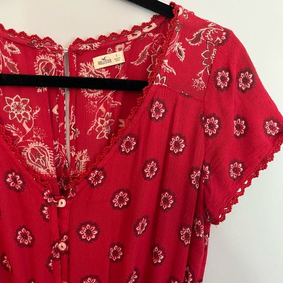 Hollister - Red Romper - V Neck, Elastic Waist - Small - Picture 1 of 3